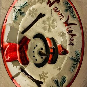 🆕 Glass Snowman Holiday Plate - Red and Black